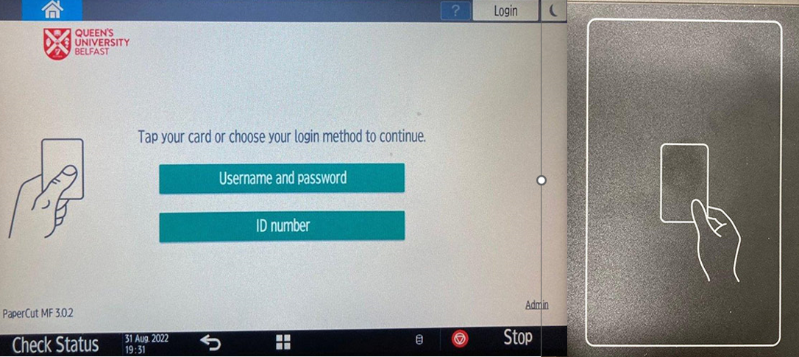 Printer option screen and smartcard touch pad