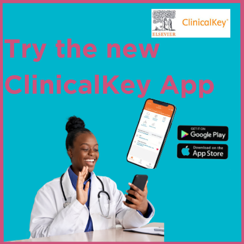 Young doctor views phone.  Try the new ClinicalKey App