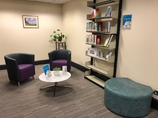 Quiet reading space beside reading well collection